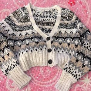 American Eagle Outfitters Black and Cream Patterned Cardigan